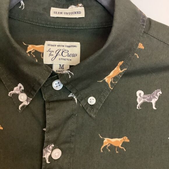 J. Crew Secret Wash Stretch "Dog" Print Button Down Shirt - Picture 2 of 7